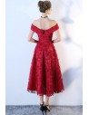 High Low Aline Red Lace Party Dress Off Shoulder - BLS97003