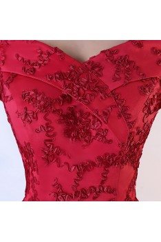 High Low Aline Red Lace Party Dress Off Shoulder - BLS97003