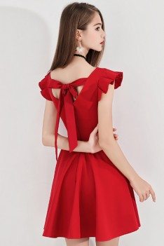 Little Red Flare Hoco Dress Short With Cap Sleeves - BLS97007
