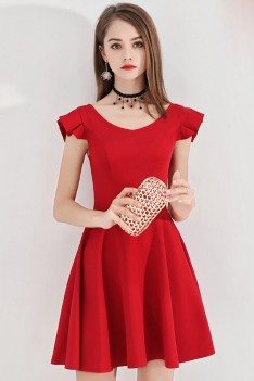 Little Red Flare Hoco Dress Short With Cap Sleeves - BLS97007