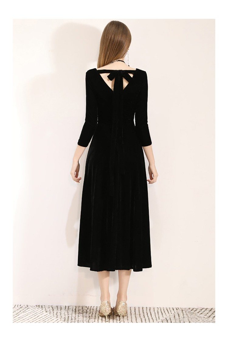 Vintage Simple Black Midi Dress With 3/4 Sleeves Square Neckline - $64. ...