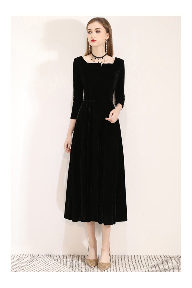 Vintage Simple Black Midi Dress With 3 ...