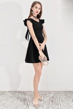Chic Little Black Flare Semi Party Dress With Straps - BLS97009