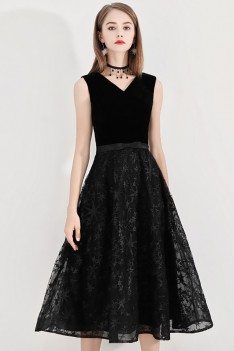 Retro Chic Black Aline Party Dress Lace Midi Length Sleeveless - BLS97035