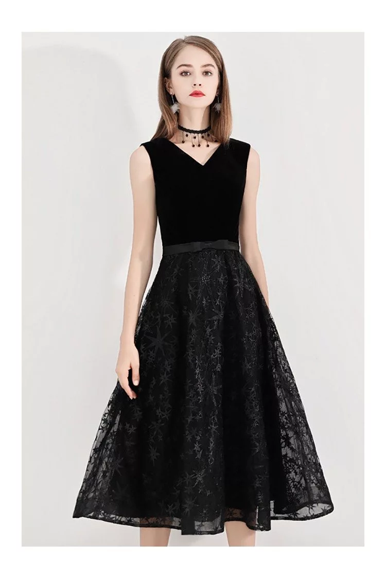 Retro Chic Black Aline Party Dress Lace Midi Length Sleeveless - $60. ...