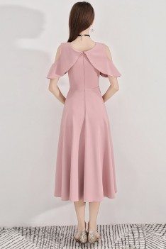 Pink Midi Length Semi Formal Party Dress Aline - BLS97017
