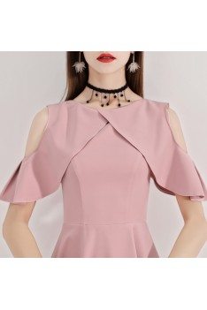 Pink Midi Length Semi Formal Party Dress Aline - BLS97017