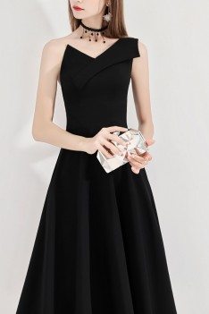 Black Retro One Shoulder Midi Party Dress Simple - BLS97039