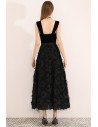 Black Ankle Length Chic Party Dress With Straps - BLS97030