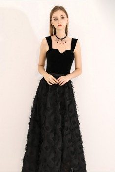Black Ankle Length Chic Party Dress With Straps - BLS97030