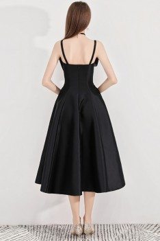 Black Midi Length Semi Party Dress With Big Bow Front - BLS97010