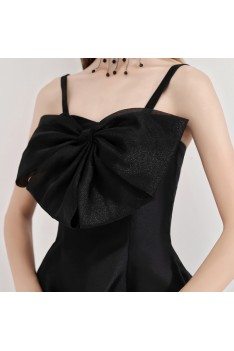 Black Midi Length Semi Party Dress With Big Bow Front - BLS97010