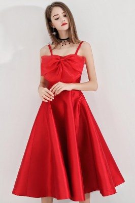 Red Midi Length Party Dress With Big Bow Straps - BLS97019