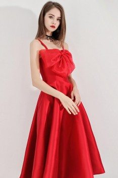 Red Midi Length Party Dress With Big Bow Straps - BLS97019