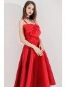 Red Midi Length Party Dress With Big Bow Straps - BLS97019