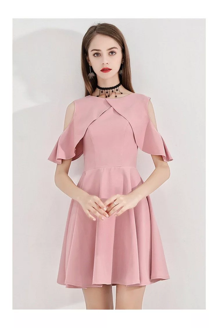 Pink Short Flare Party Dress Aline With Cold Shoulder - $53.9 #BLS97016 ...