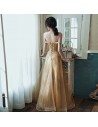 Sparkly Champagne Gold Aline Long Prom Dress For Formal - AM79039