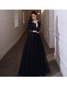 Celebrities Chic Black Sequins Long Formal Dress With Long Sleeves - AM79025