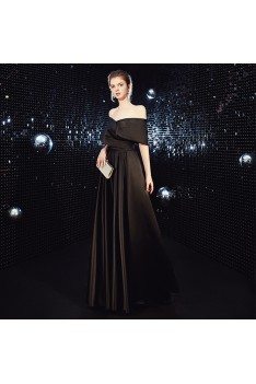 Simple Long Black Off Shoulder Evening Prom Dress For Less - AM79034