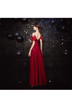 Slim Long Burgundy Prom Party Dress With Flounce Straps - AM79077