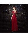 Slim Long Burgundy Prom Party Dress With Flounce Straps - AM79077