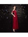 Slim Long Burgundy Prom Party Dress With Flounce Straps - AM79077