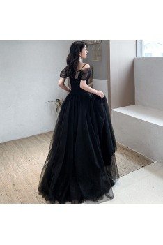 Elegant Sequin Tulle Long Black Formal Dress For Cheap - AM79149